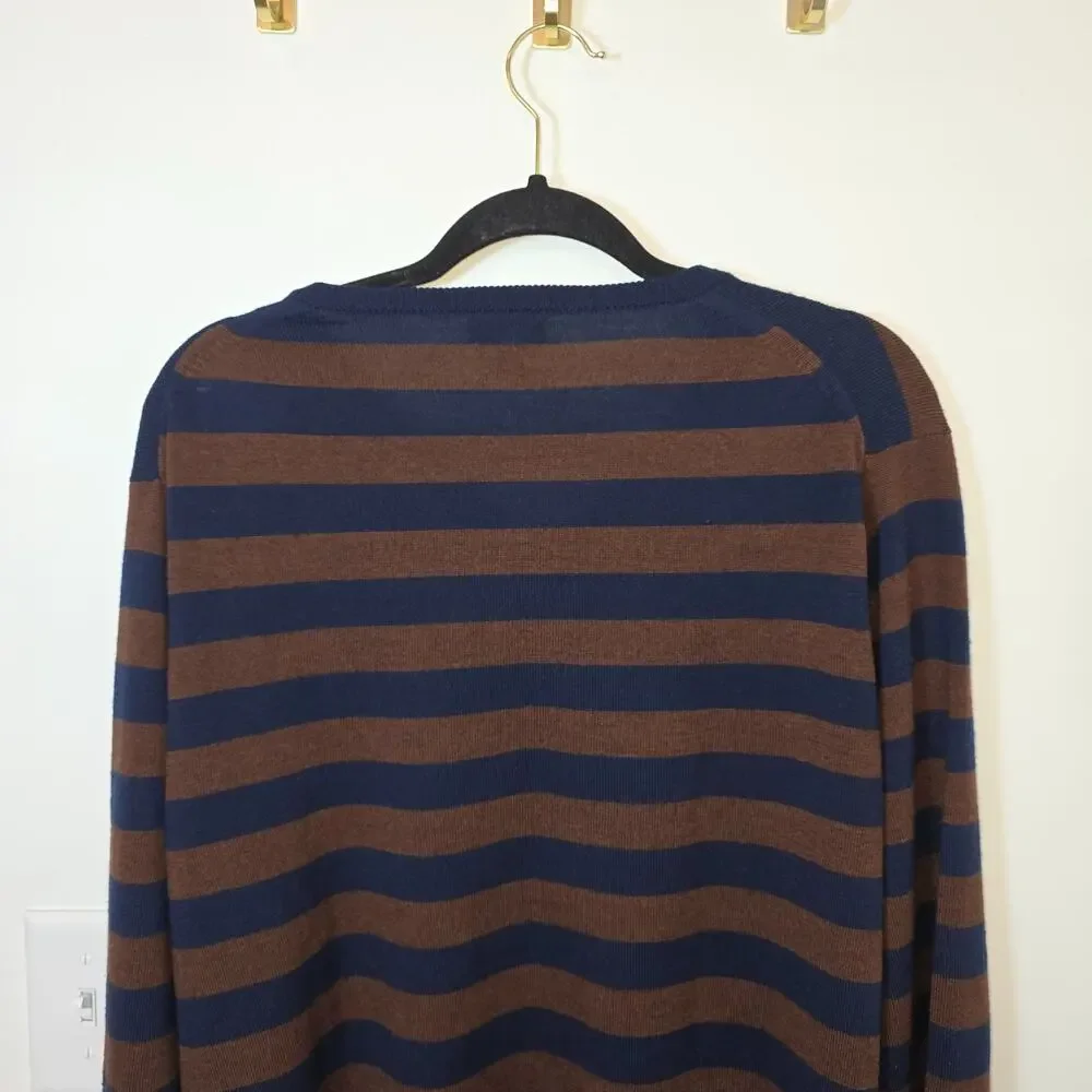 J Crew Wool Sweater Large Mens Pullover Striped Knit Preppy